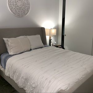 West Elm Queen Metallic Smocked Duvet Cover